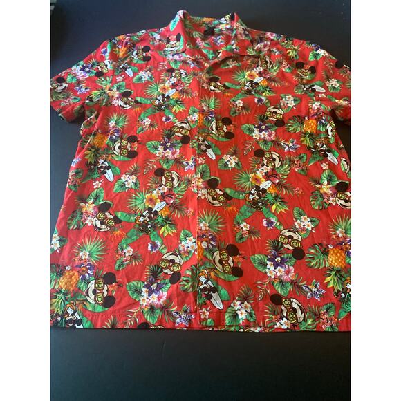 Disney Men’s Hawaiian Shirt XXL Mickey Mouse Tropical Print Red Button Up - Picture 1 of 7
